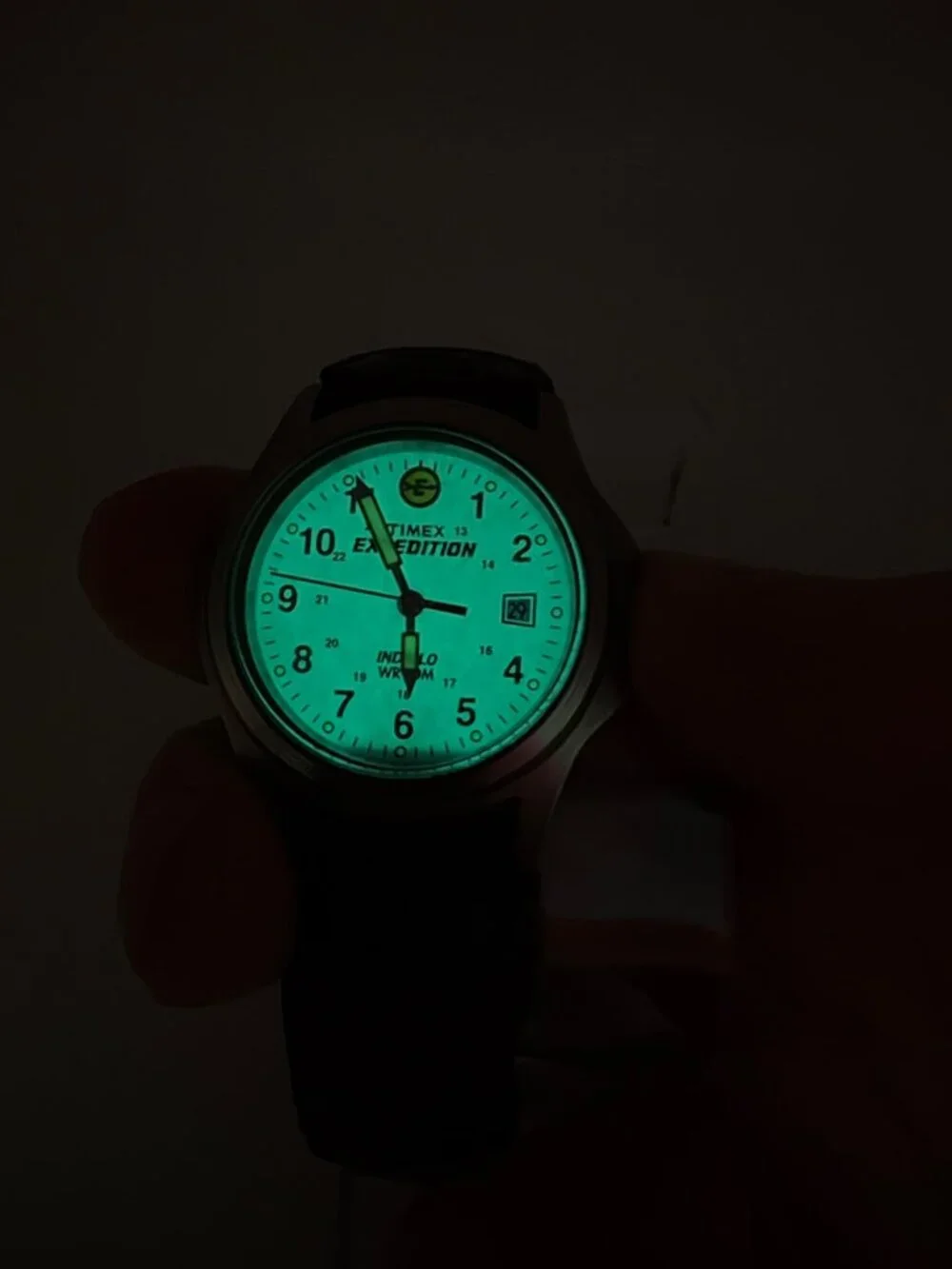 Timex Expedition Indiglo Mens Watch White Dial Leather Strap WR 50M Date Working